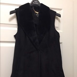 Dennis Basso Vest Black Faux Suede & Fur Sz XS